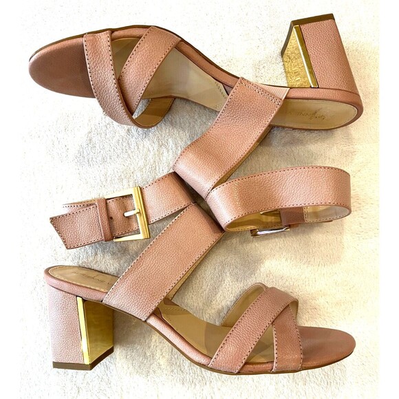 Adrienne Vittadini "Phae" Pink Metallic Accent Block Heel Sandals size 9 M Shoes - Picture 1 of 8